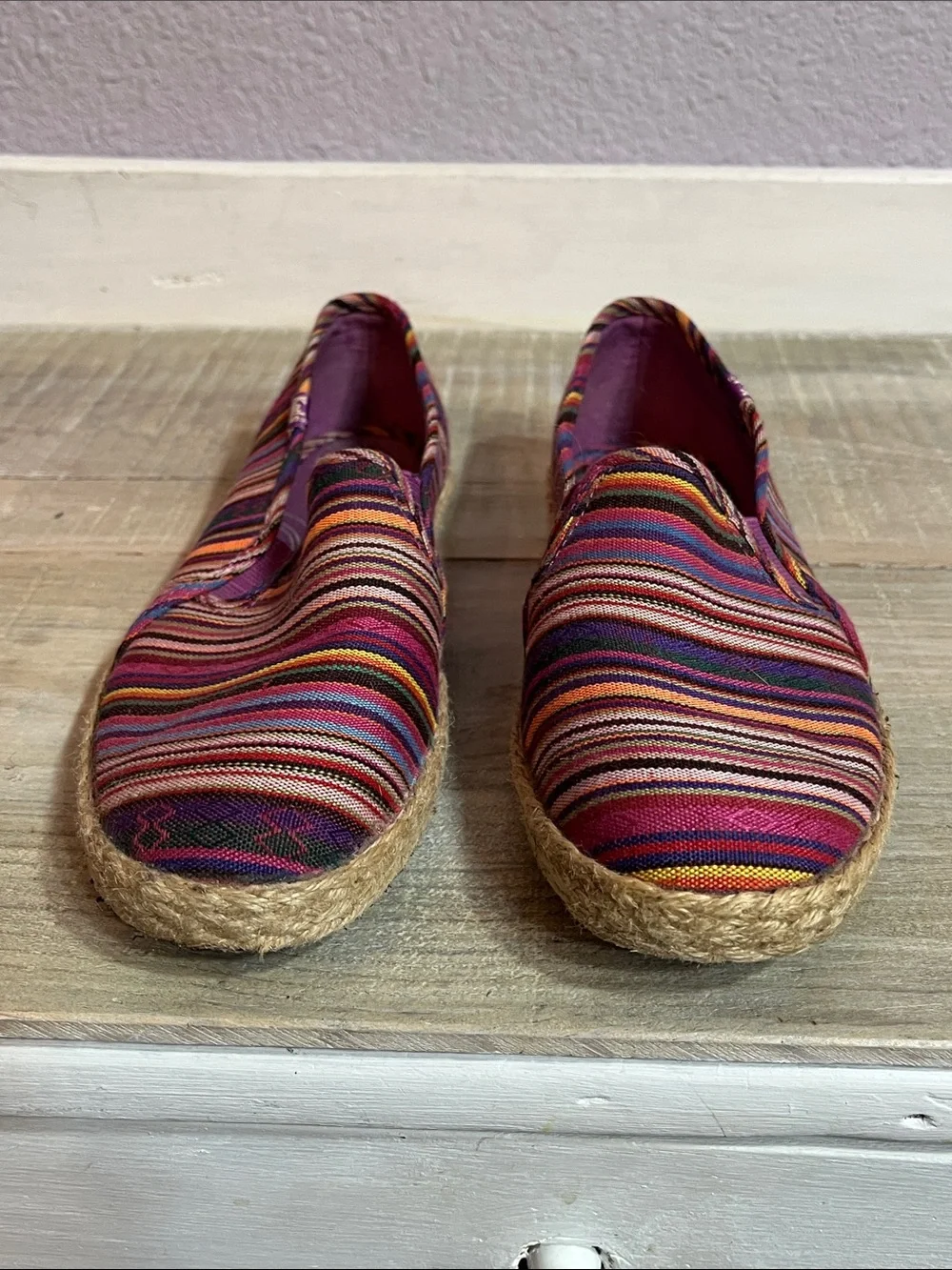 Keds Y2 K Pink Multicolor Striped Espadrille Slip-On Sz 7.5